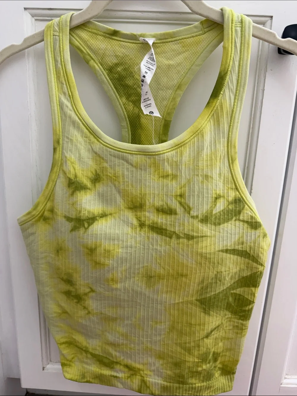 Lululemon Ebb to Street Yellow/Green Tie-Dye Ribbed Cropped Racerback Tank